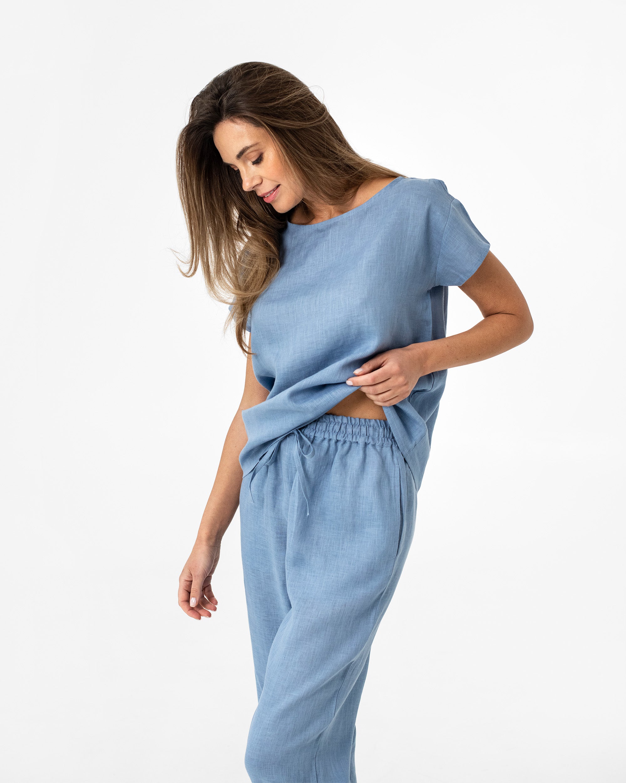 Women s Linen Pajama set RAVELLO in Ocean Blue MagicLinen