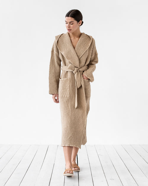 Women's waffle robe in Beige