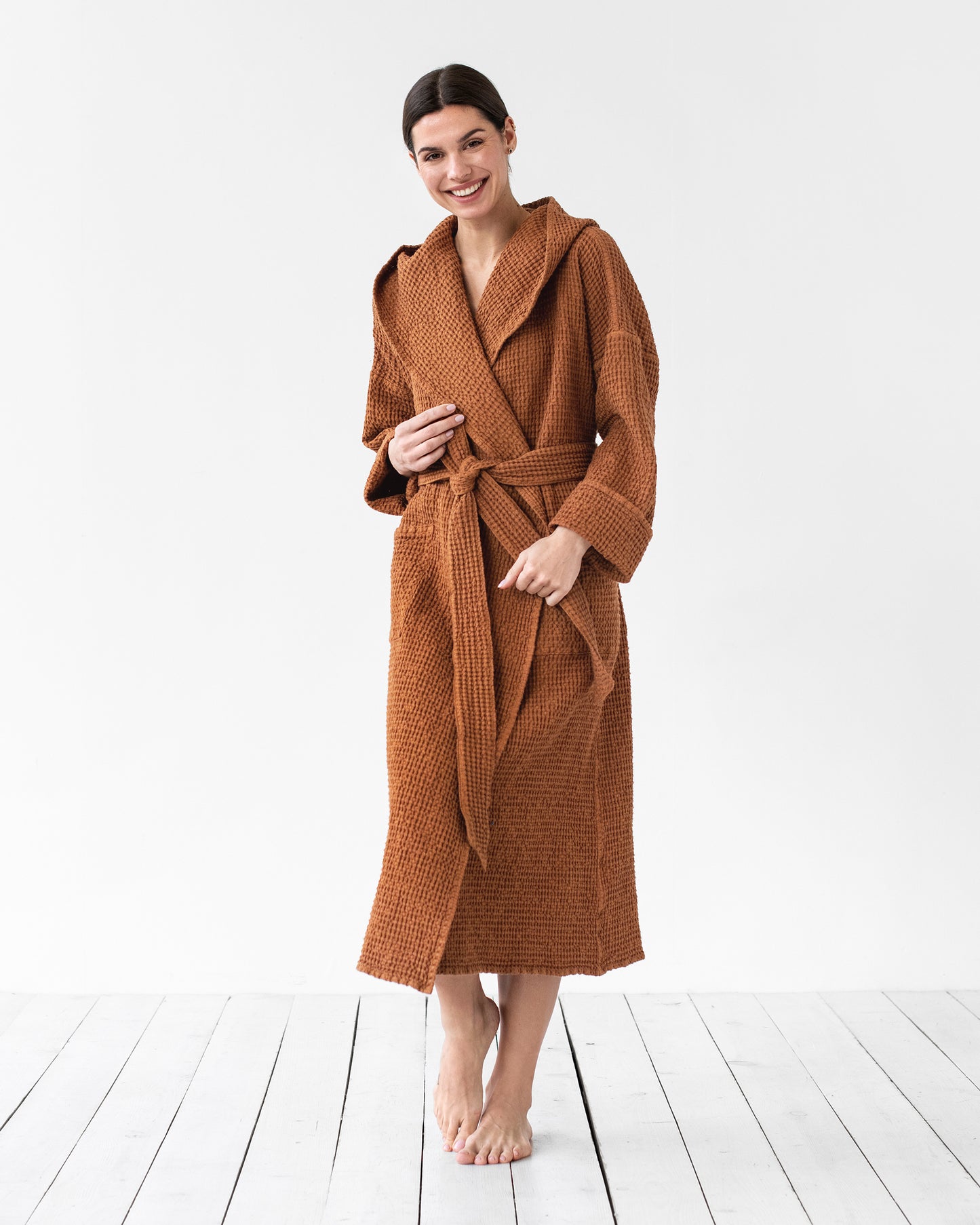 Women's waffle robe in Cinnamon - MagicLinen