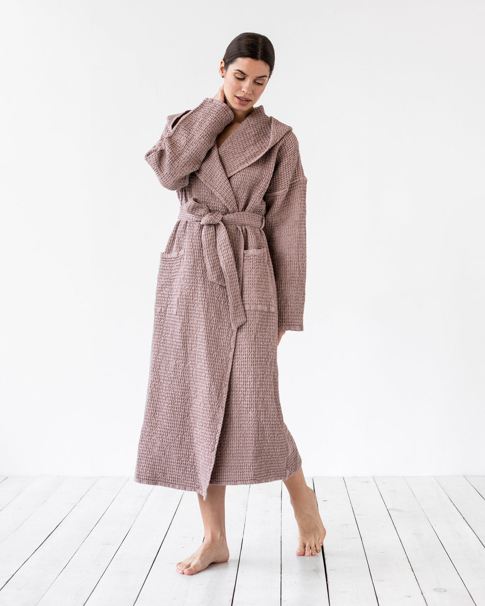 MagicLinen Waffle Hooded Bath Robe in Purple Cotton, Women's L/XL at Urban Outfitters MagicLinen Waffle Hooded Bath Robe in Purple Cotton, Women's L/XL at Urban Outfitters