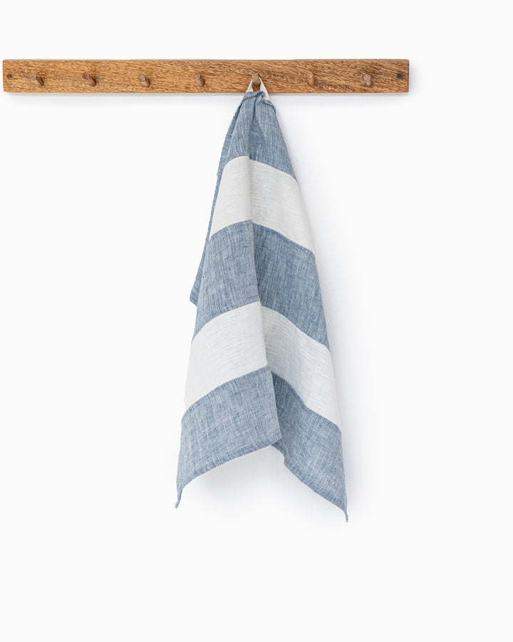 Zero-waste striped linen tea towel in Blue melange - MagicLinen