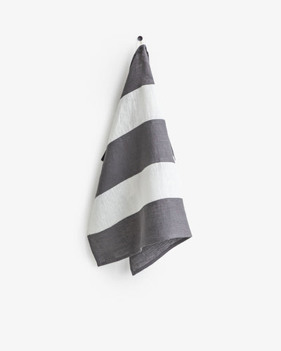 Zero-waste striped linen tea towel in Charcoal gray - MagicLinen