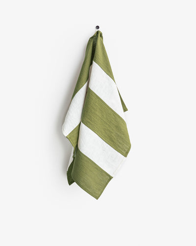 Zero-waste striped linen tea towel in Forest green - MagicLinen