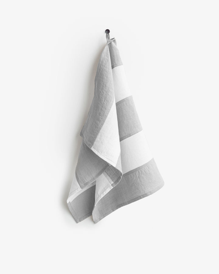 Zero-waste striped linen tea towel in Light gray - MagicLinen