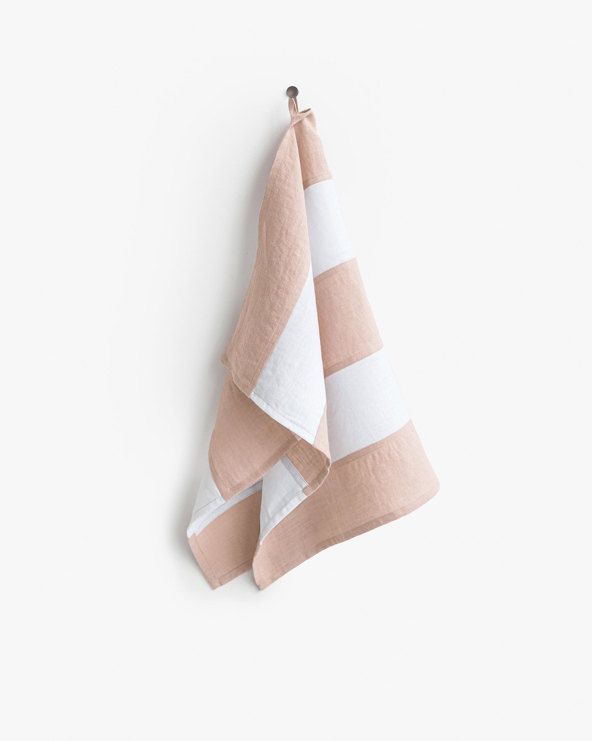 Zero-waste striped linen tea towel in Peach - MagicLinen