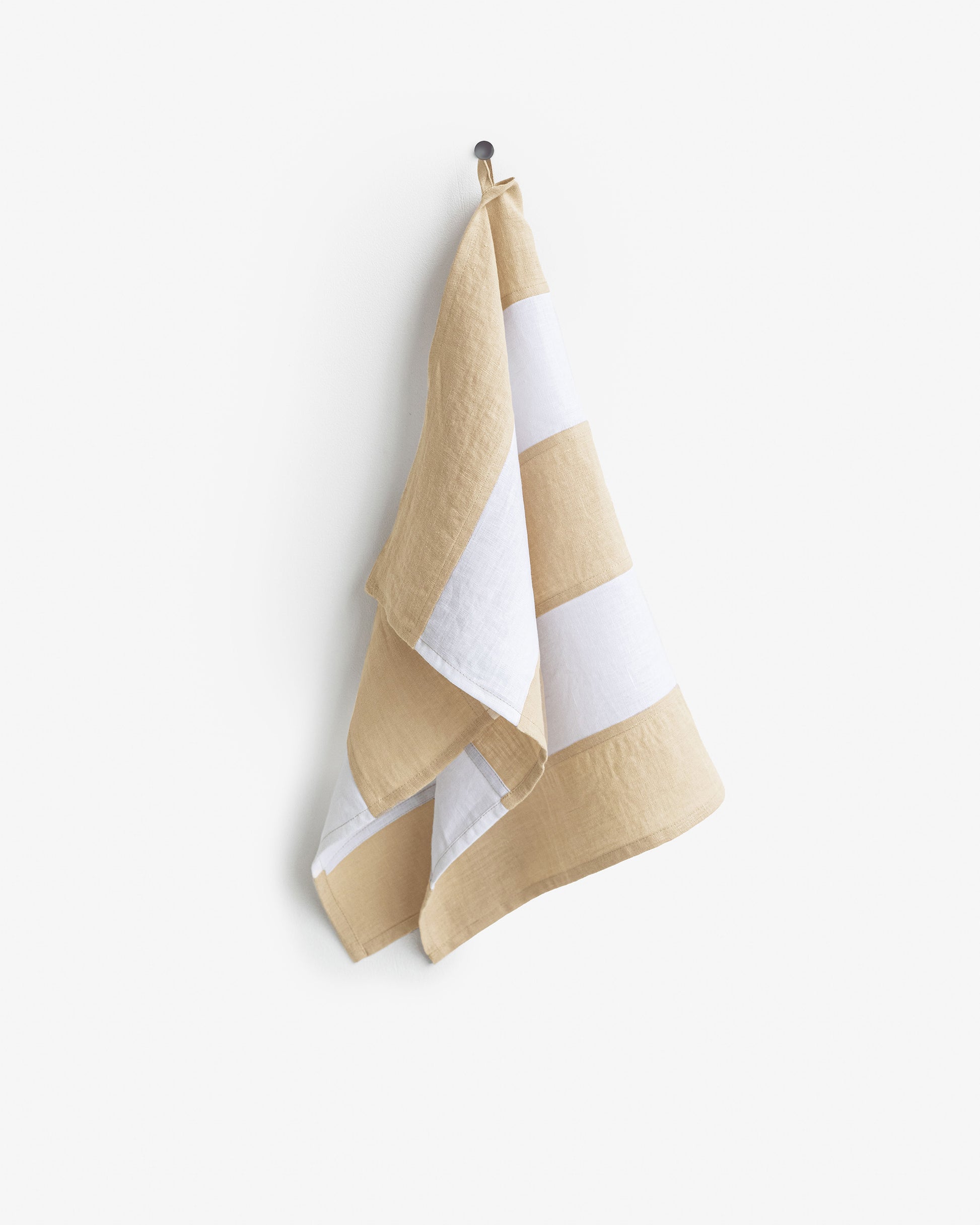 Zero-waste striped linen tea towel in Sandy beige - MagicLinen